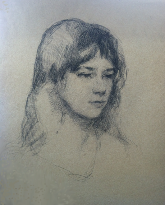 ACADEMY OF ART CANADA Portrait Drawing Study in Carbon Pencil Achieved in Natural Light Using Comparative Method