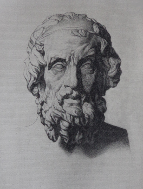 ACADEMY OF ART CANADA Student Bargue Drawing Study of Antique Classical Head, Frontal View