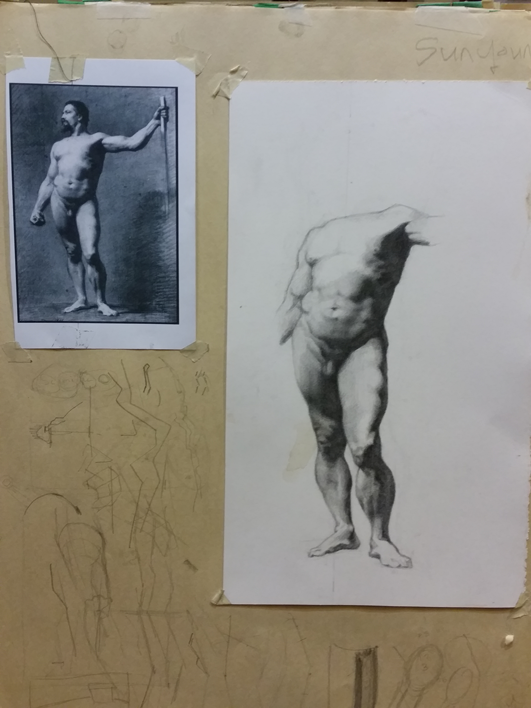 ACADEMY OF ART CANADA Student Figure Drawing Study in Progress from 19th Century Spanish Master Fortuny