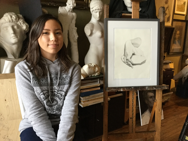 ACADEMY OF ART CANADA Student with Their Finished Bargue Drawing Study