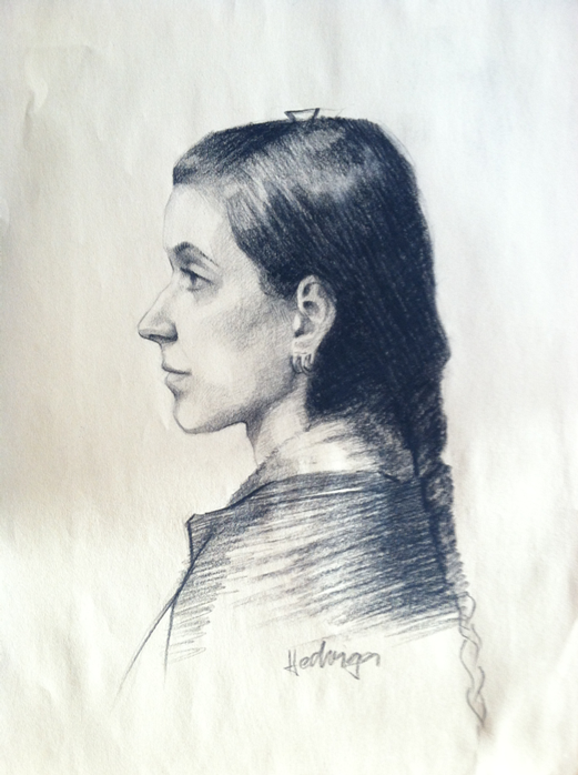 ACADEMY OF ART CANADA Portrait Drawing from Life, Profile to Left, in Charcoal Pencil, Achieved in Natural Light Using Comparative Method