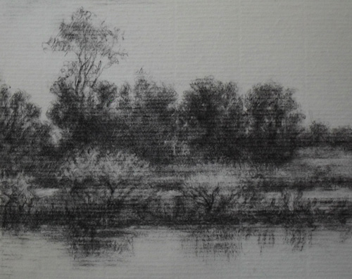 ACADEMY OF ART CANADA Landscape Drawing Study in Charcoal Pencil on Laid Paper
