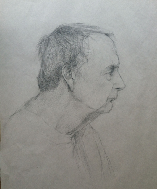 ACADEMY OF ART CANADA Portrait Drawing from Life, Profile to Right, in Charcoal Pencil, Achieved in Natural Light Using Comparative Method